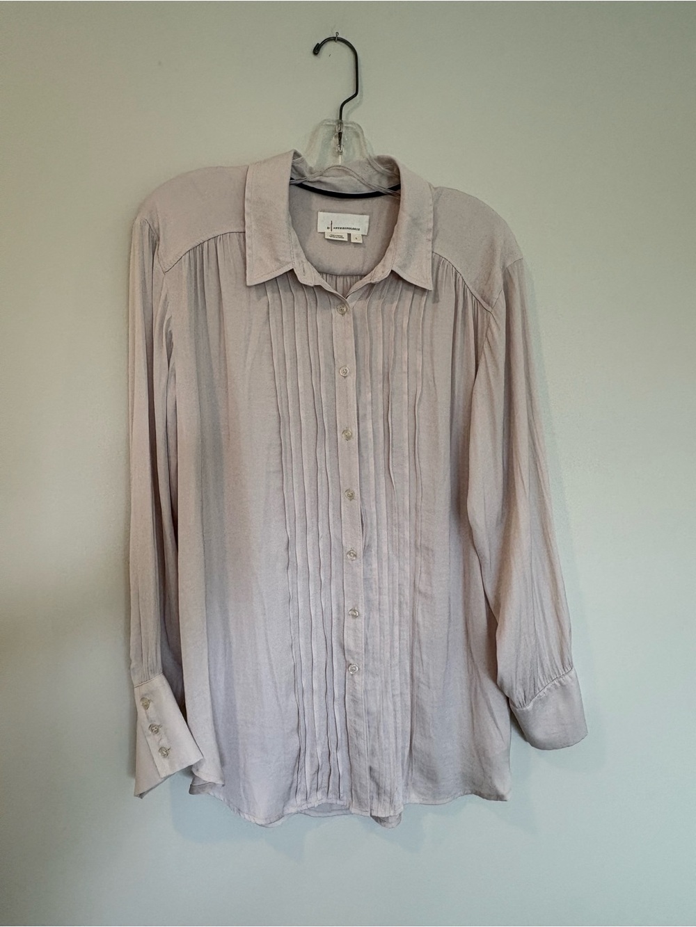 Anthropologie Pleated Button-Front Blouse - Light Beige
